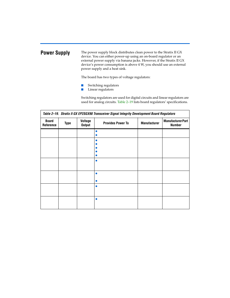 Power supply, Power supply -25 | Altera Stratix II GX EP2SGX90 Transceiver Signal Integrity Development Board User Manual | Page 35 / 40