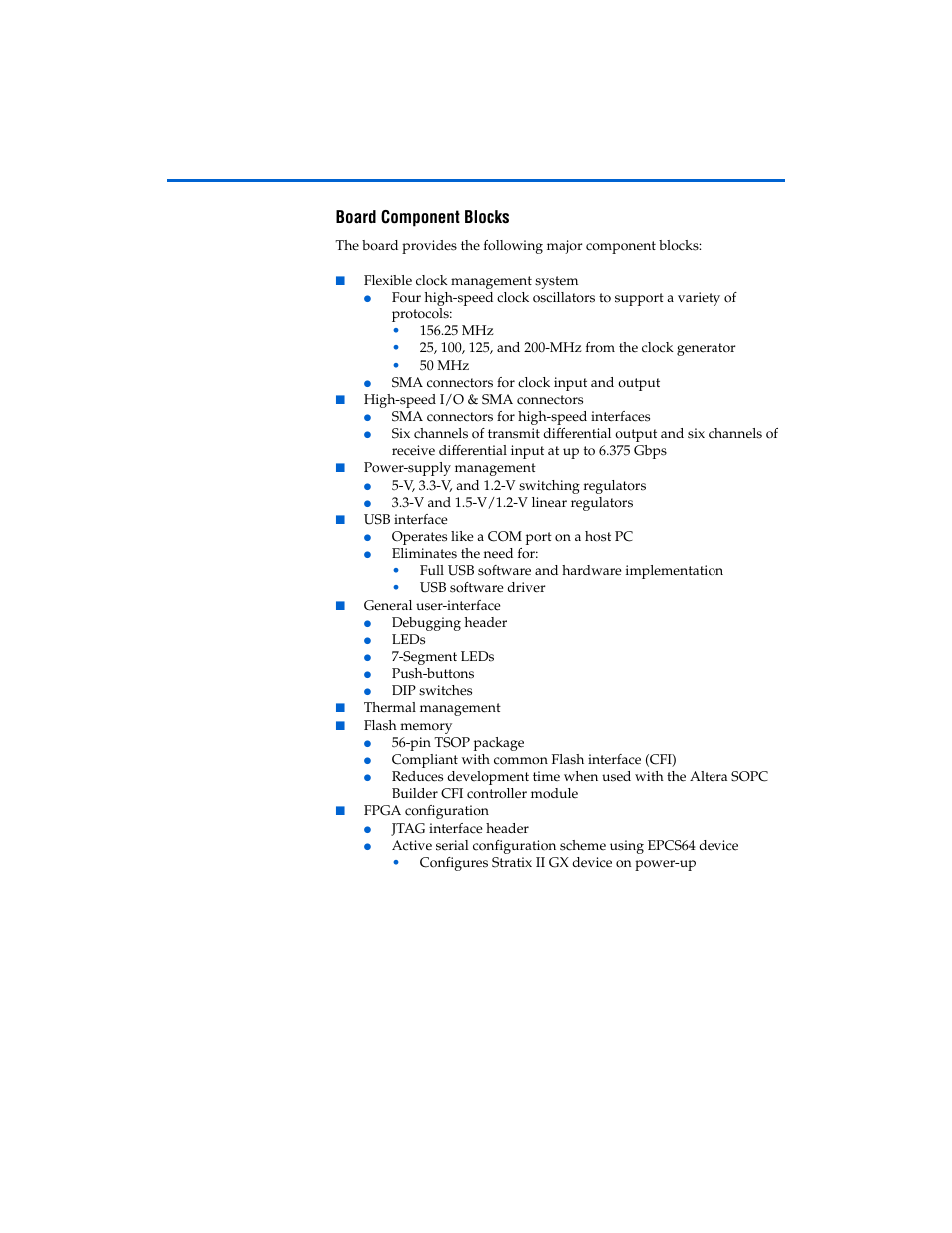 Board component blocks, Board component blocks -2 | Altera Stratix II GX EP2SGX90 Transceiver Signal Integrity Development Board User Manual | Page 8 / 40