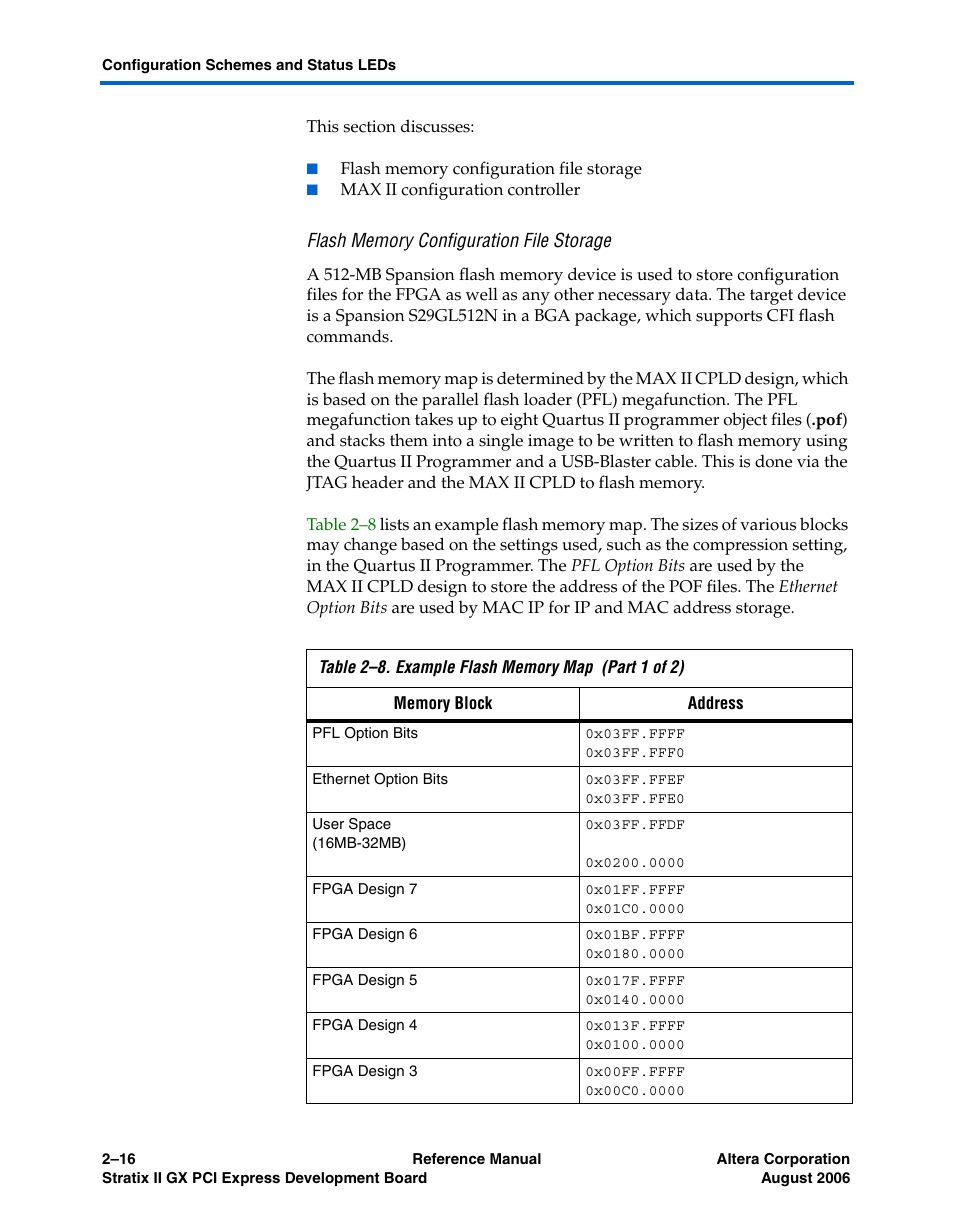 Flash memory configuration file storage, Flash memory configuration file storage -17 | Altera Stratix II GX PCI Express Development Board User Manual | Page 26 / 70