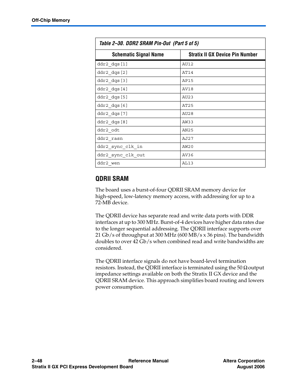Qdrii sram, Qdrii sram -49 | Altera Stratix II GX PCI Express Development Board User Manual | Page 58 / 70