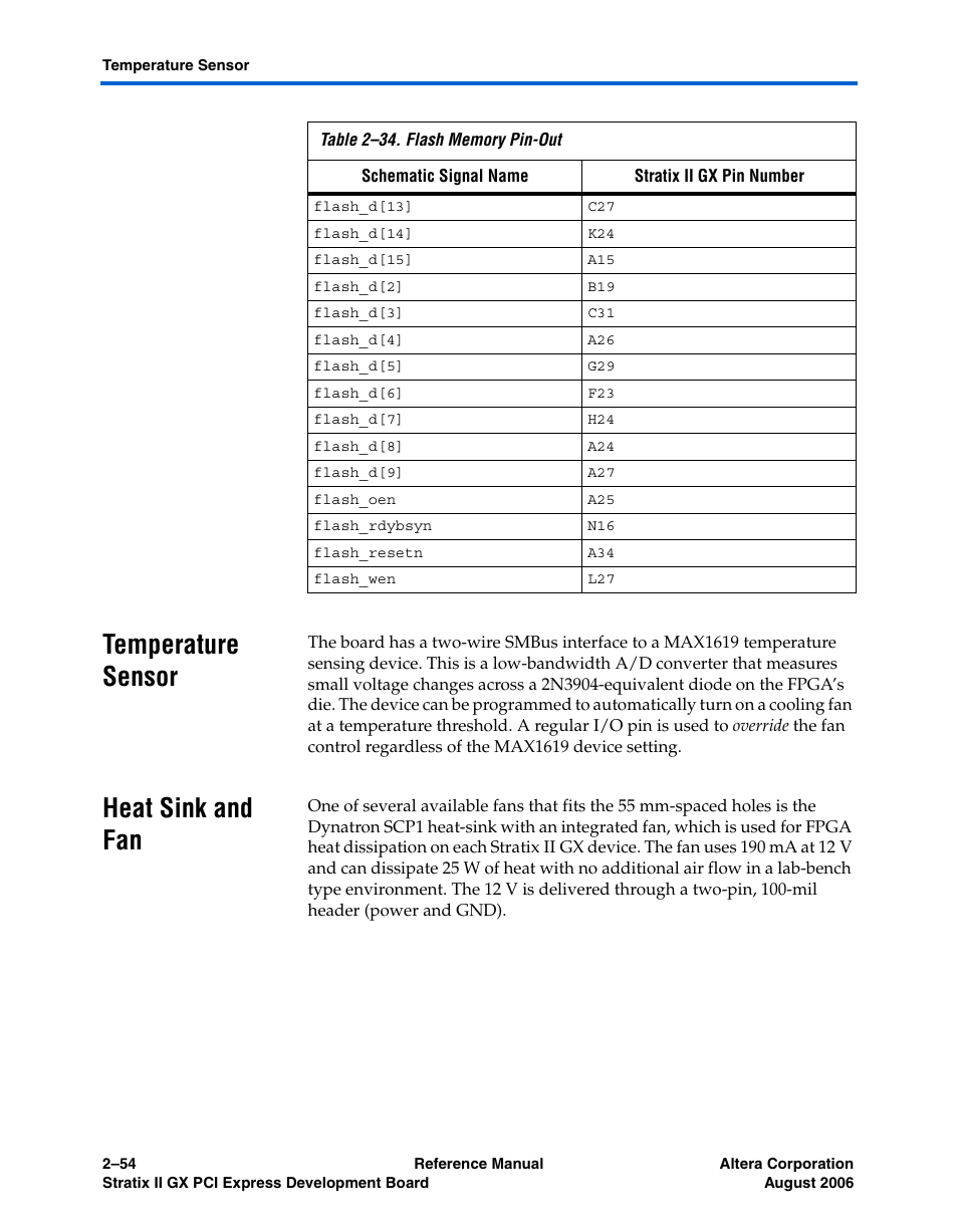 Temperature sensor, Heat sink and fan, Temperature sensor -54 heat sink and fan -55 | Altera Stratix II GX PCI Express Development Board User Manual | Page 64 / 70