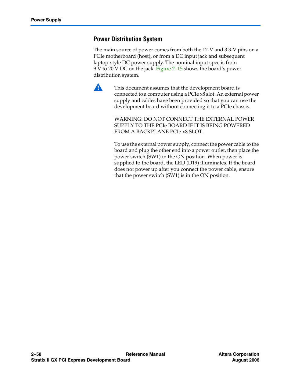 Power distribution system, Power distribution system -58 | Altera Stratix II GX PCI Express Development Board User Manual | Page 68 / 70