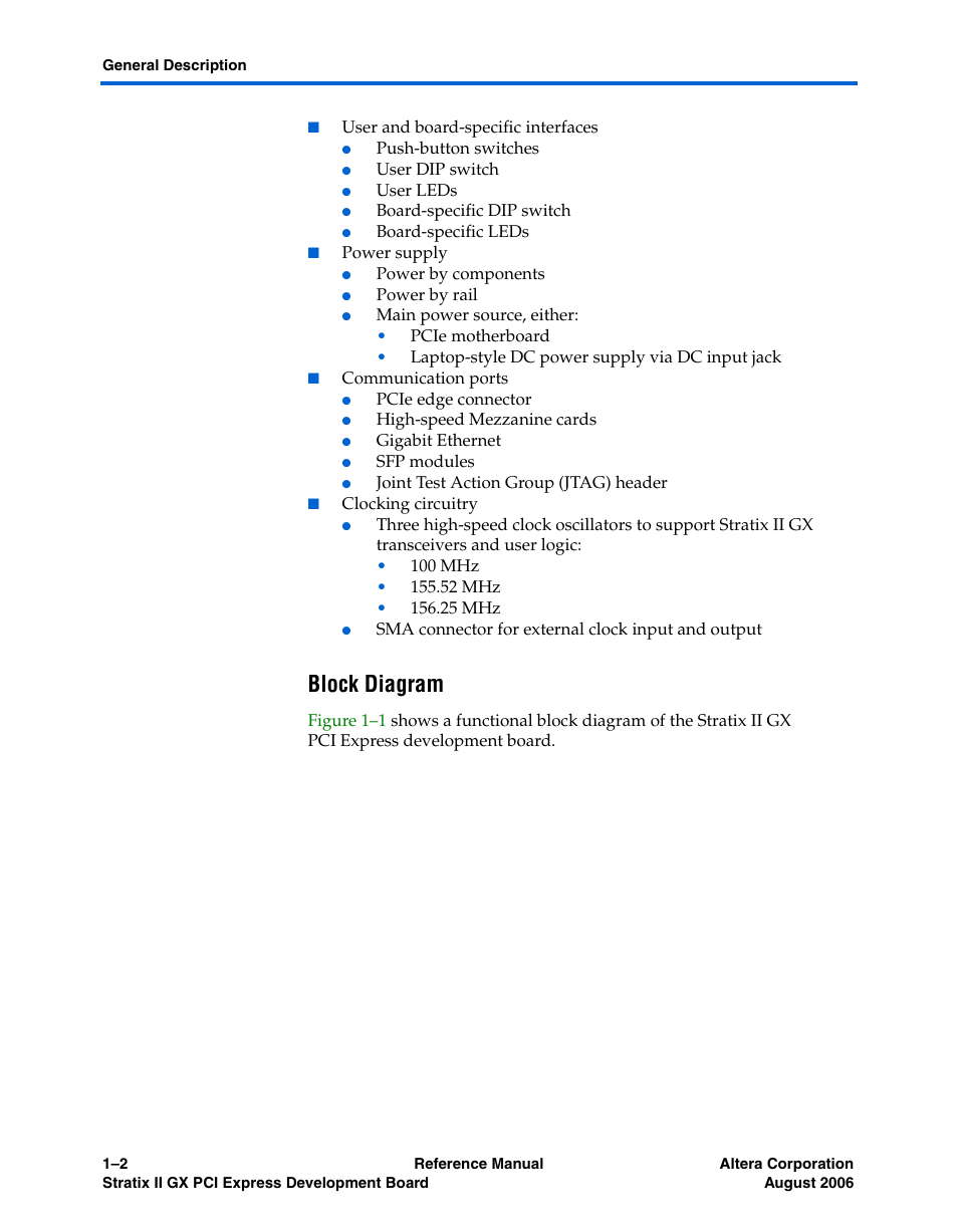 Block diagram, Block diagram -2 | Altera Stratix II GX PCI Express Development Board User Manual | Page 8 / 70