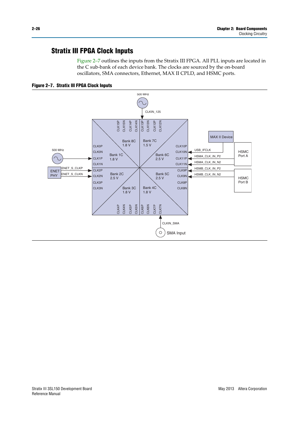 Stratix iii fpga clock inputs, Stratix iii fpga clock inputs –26 | Altera Stratix III Development Board User Manual | Page 34 / 82