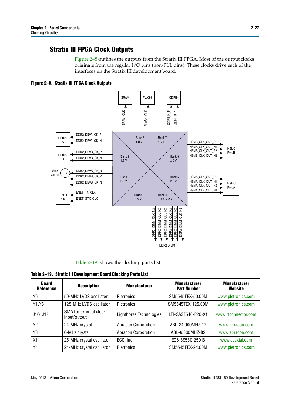 Stratix iii fpga clock outputs, Stratix iii fpga clock outputs –27 | Altera Stratix III Development Board User Manual | Page 35 / 82