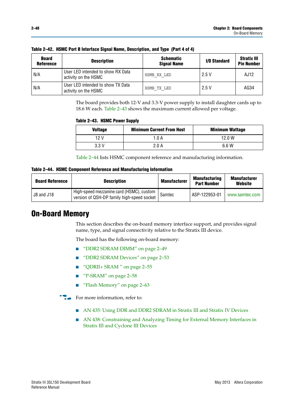 On-board memory, On-board memory –48 | Altera Stratix III Development Board User Manual | Page 56 / 82
