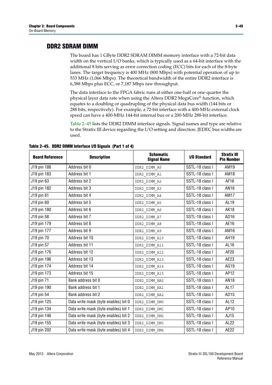 Ddr2 sdram dimm, Ddr2 sdram dimm –49 | Altera Stratix III Development Board User Manual | Page 57 / 82