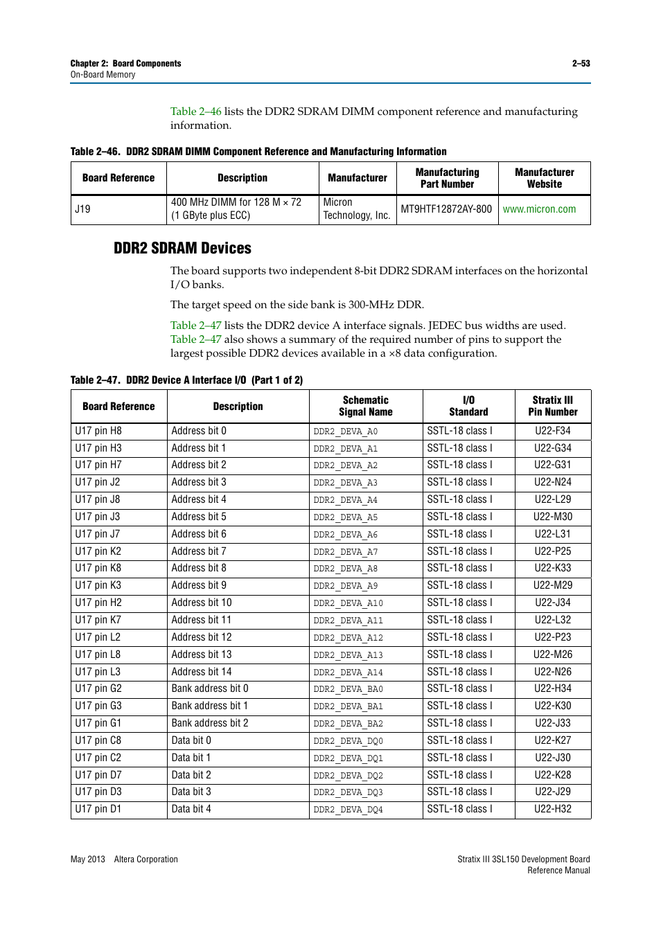 Ddr2 sdram devices, Ddr2 sdram devices –53 | Altera Stratix III Development Board User Manual | Page 61 / 82