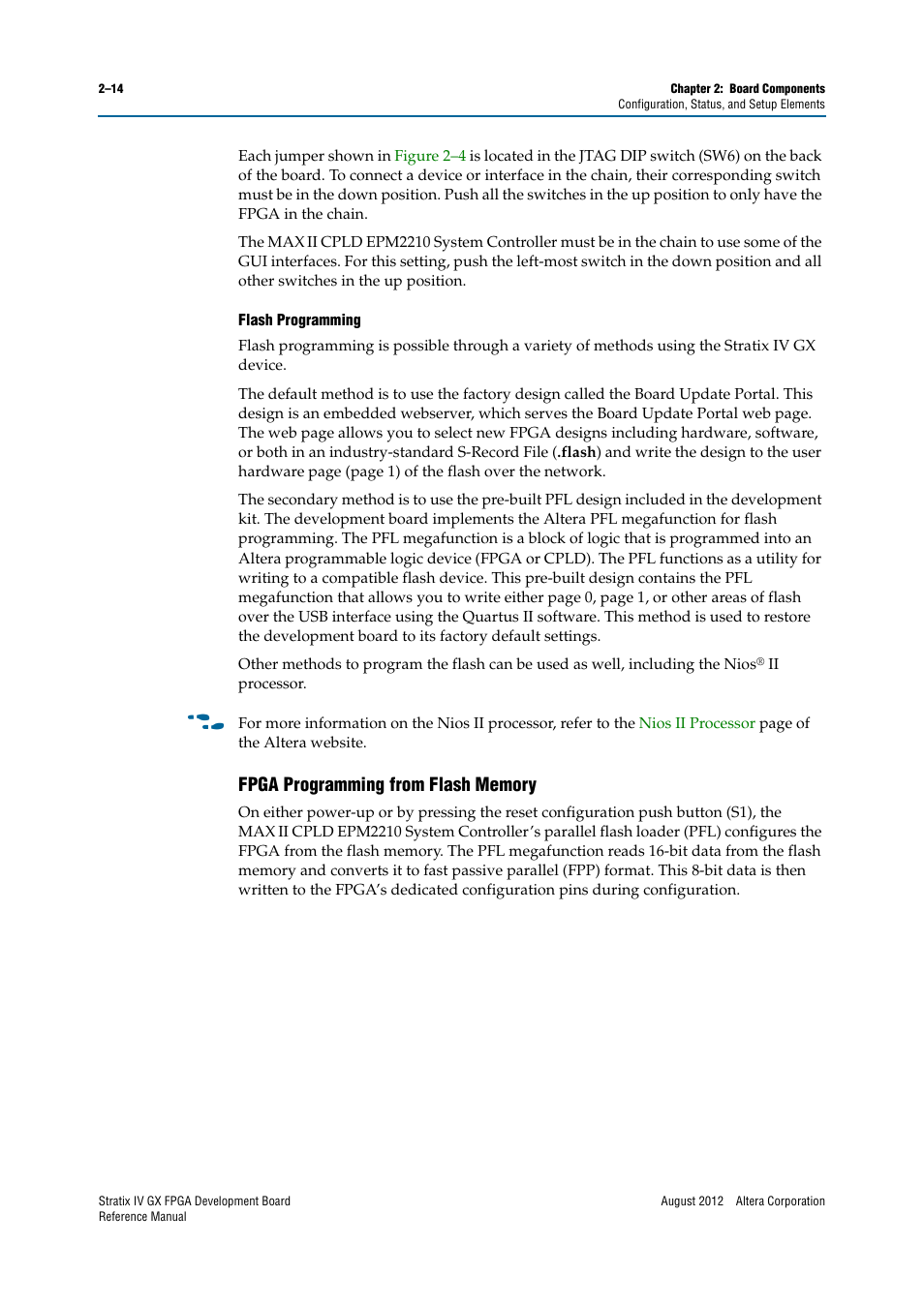 Fpga programming from flash memory, Fpga programming from flash memory –14 | Altera Stratix IV GX FPGA Development Board User Manual | Page 22 / 82