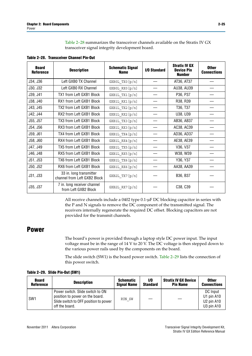 Power, Power –25 | Altera Transceiver Signal Integrity Development Kit, Stratix IV GX Edition User Manual | Page 35 / 44