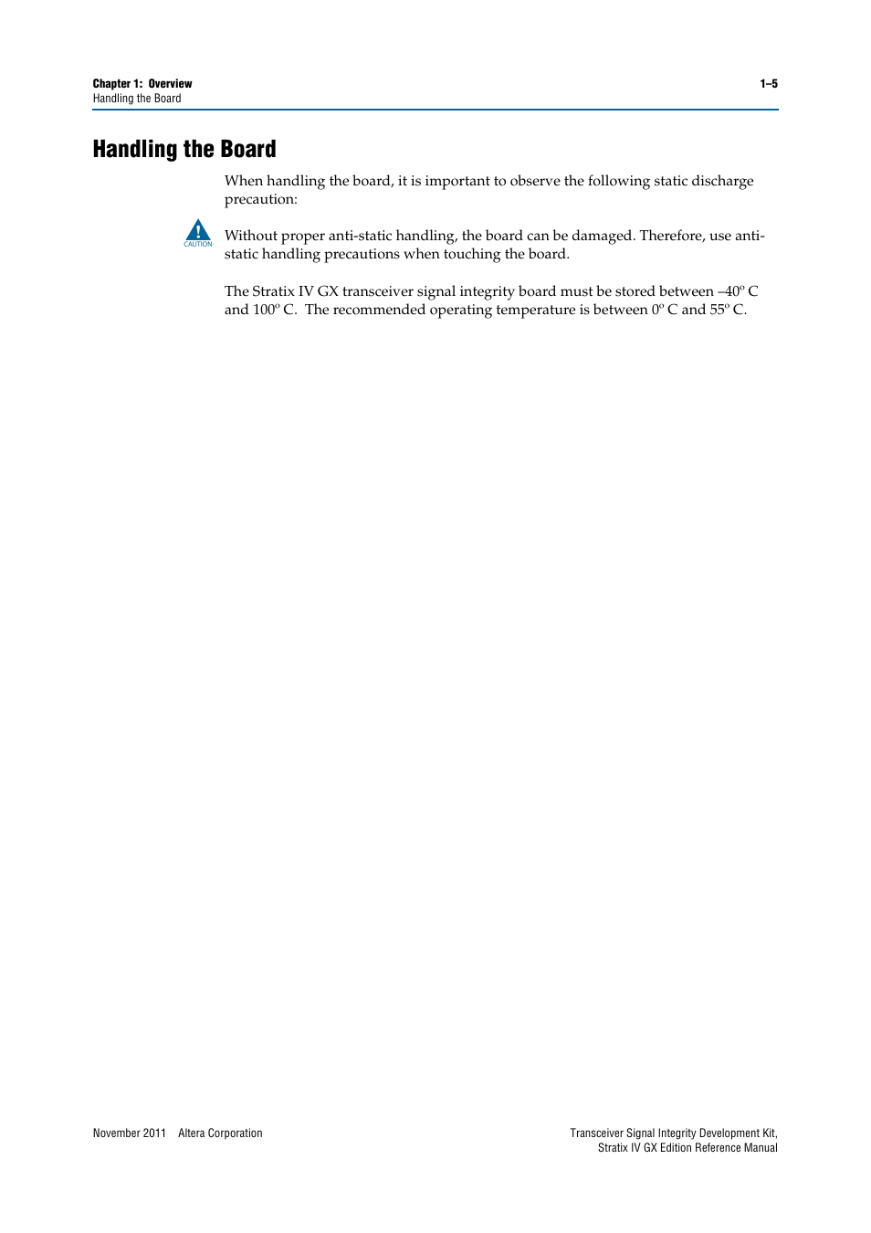 Handling the board, Handling the board –5 | Altera Transceiver Signal Integrity Development Kit, Stratix IV GX Edition User Manual | Page 9 / 44