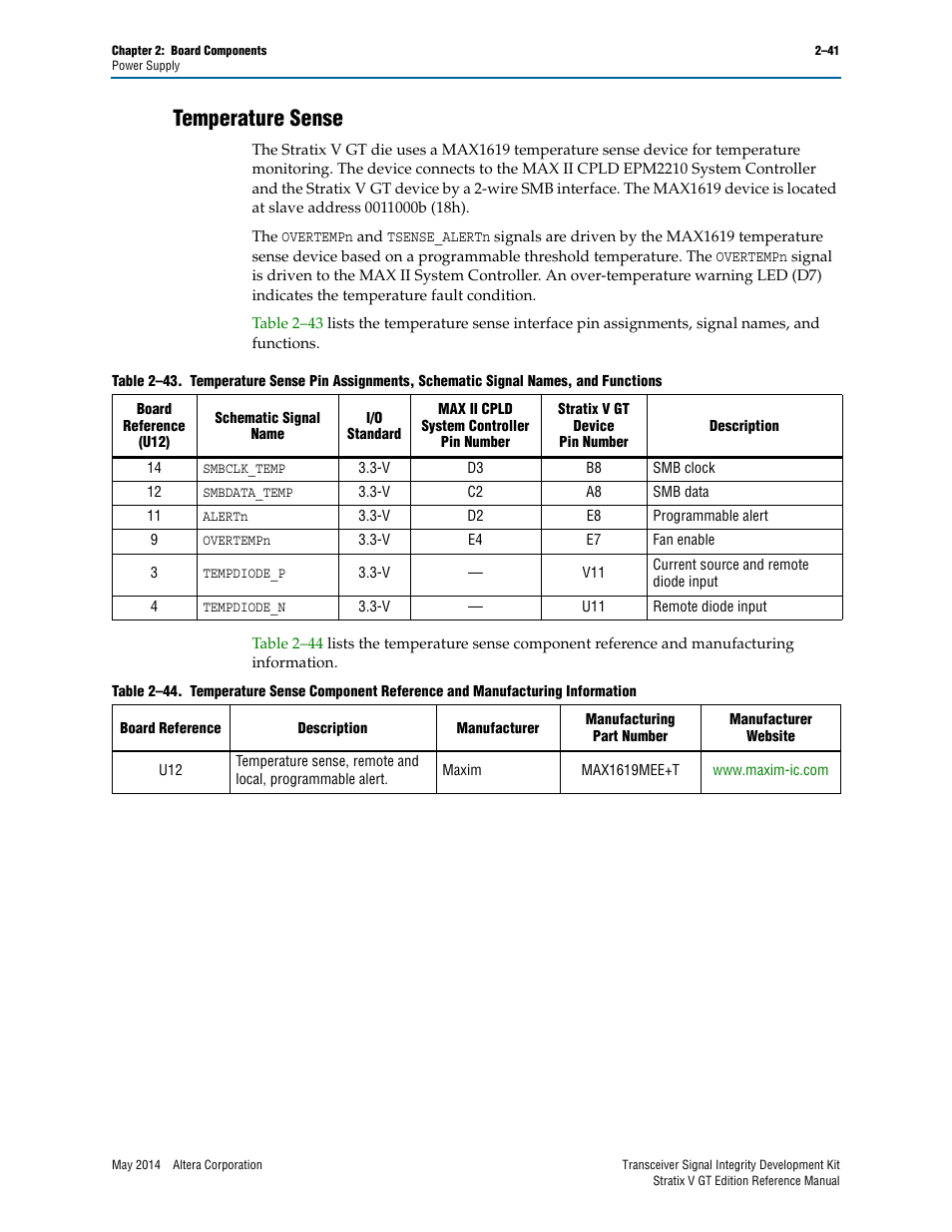 Temperature sense, Temperature sense –41 | Altera Transceiver Signal Integrity Development Kit, Stratix V GT Edition User Manual | Page 49 / 52