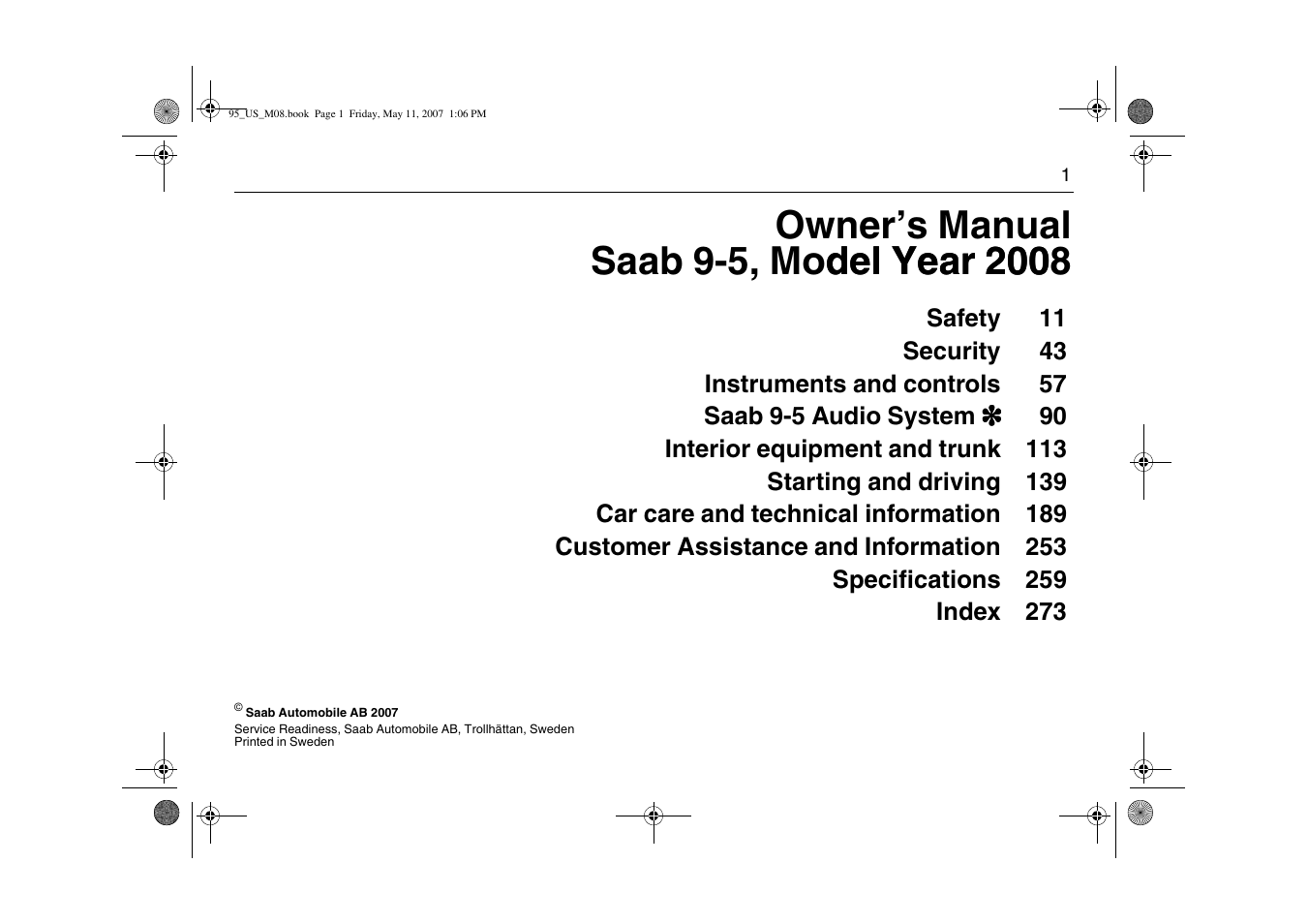 Saab 2008 9-5 User Manual | 288 pages