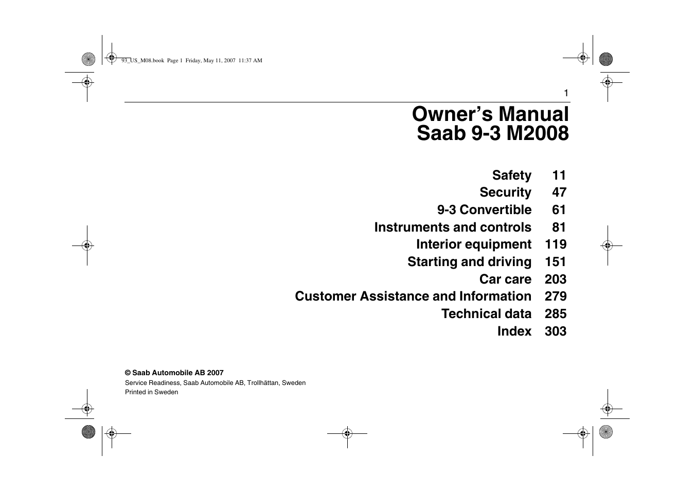 Saab 2008 9-3 User Manual | 320 pages