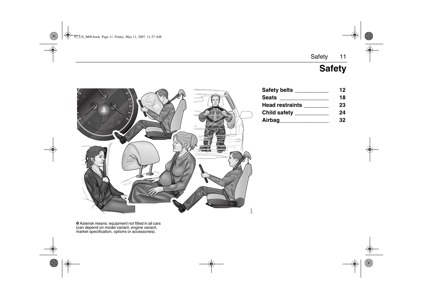 Safety | Saab 2008 9-3 User Manual | Page 11 / 320