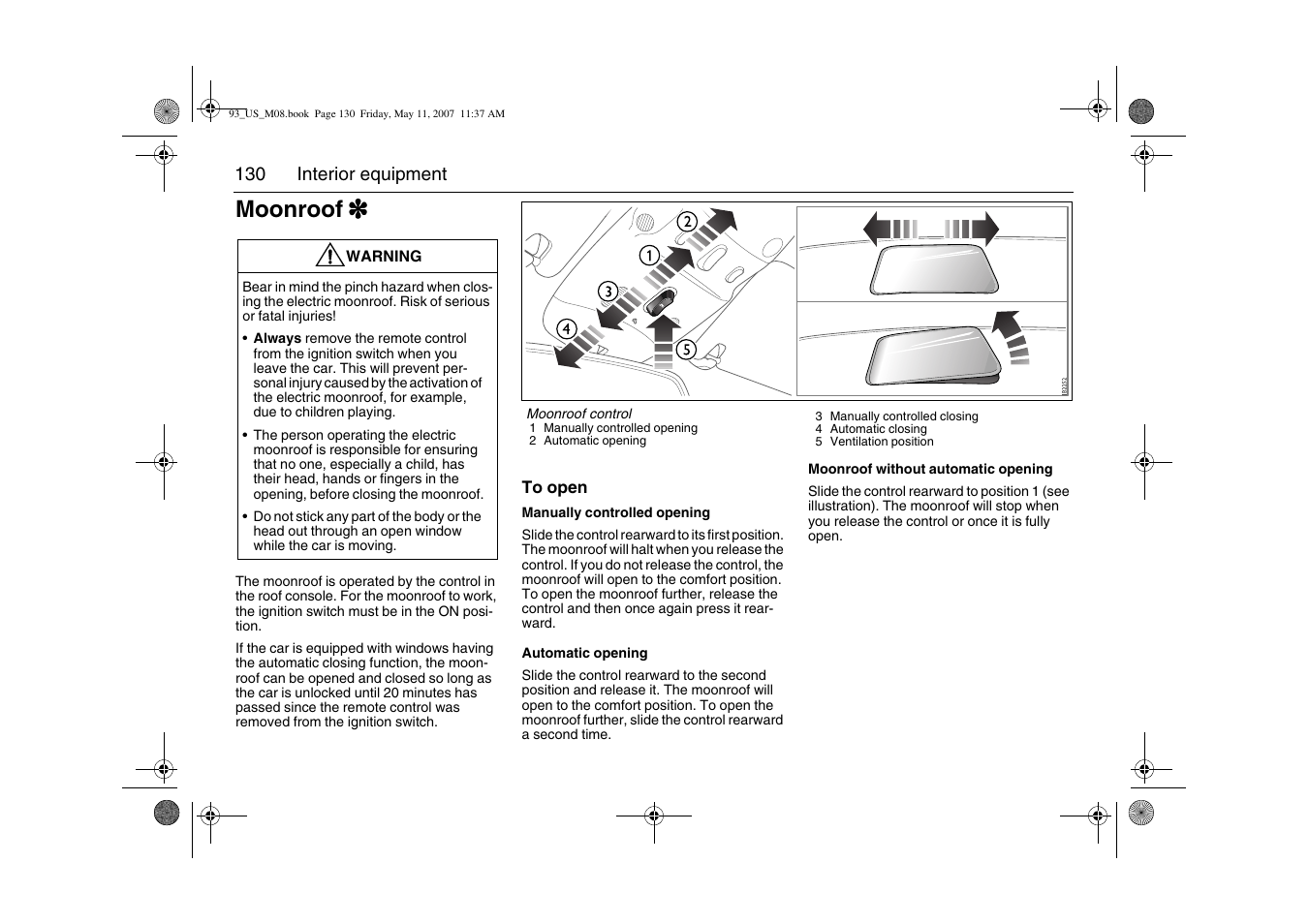 Moonroof 3 3 3 3 | Saab 2008 9-3 User Manual | Page 130 / 320