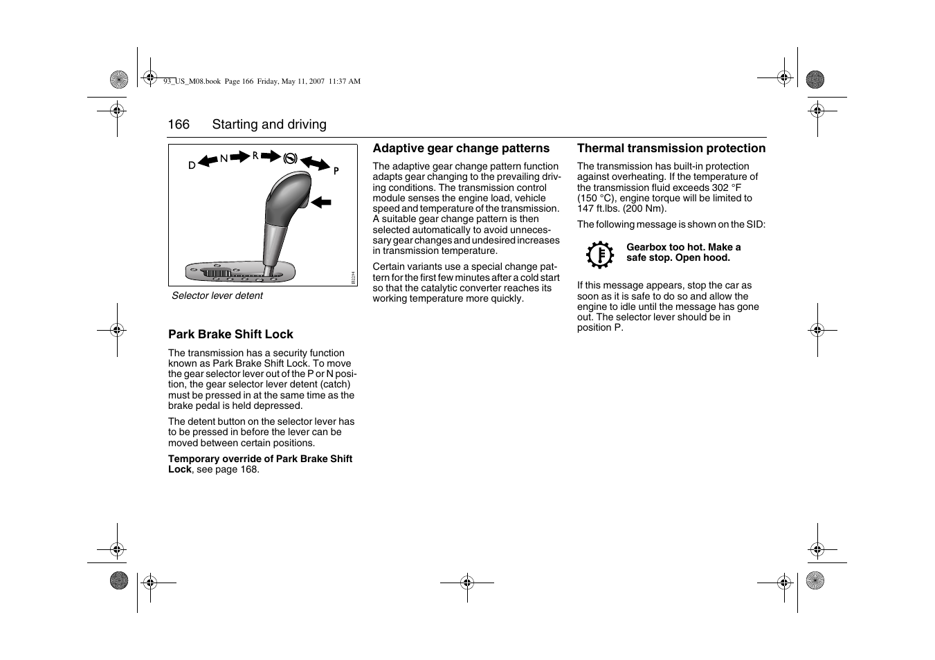 Saab 2008 9-3 User Manual | Page 166 / 320