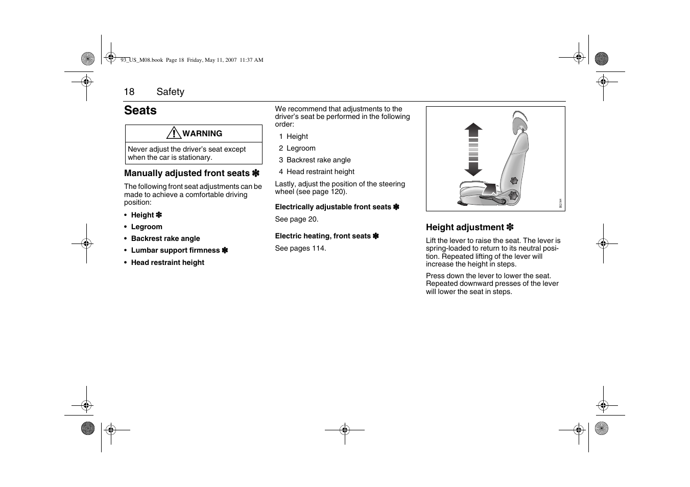Seats | Saab 2008 9-3 User Manual | Page 18 / 320