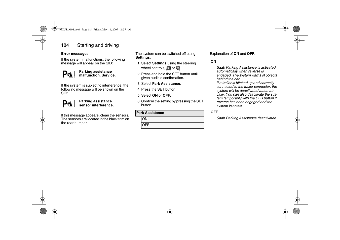 Saab 2008 9-3 User Manual | Page 184 / 320