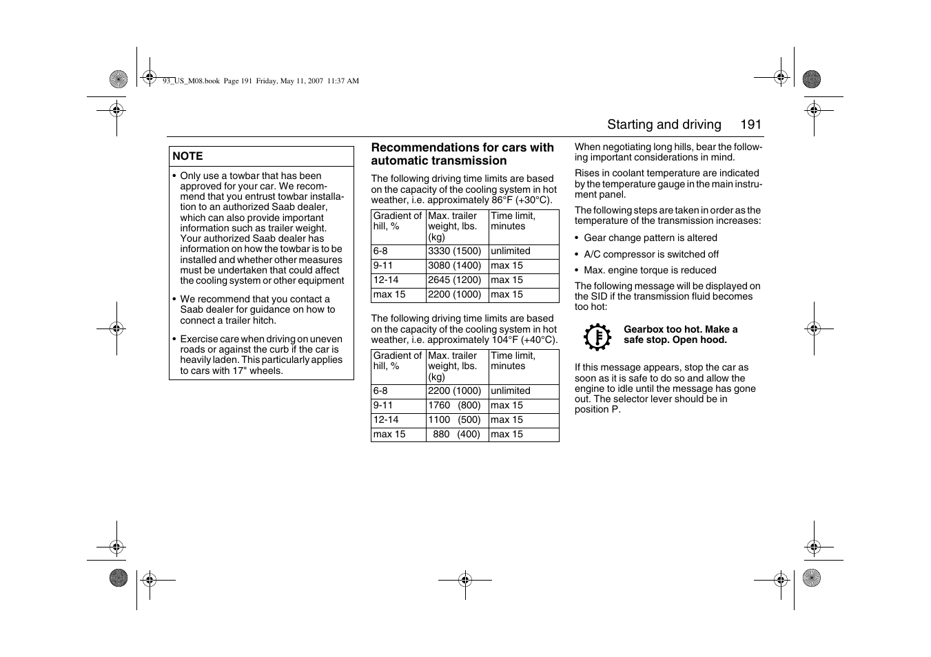 Saab 2008 9-3 User Manual | Page 191 / 320