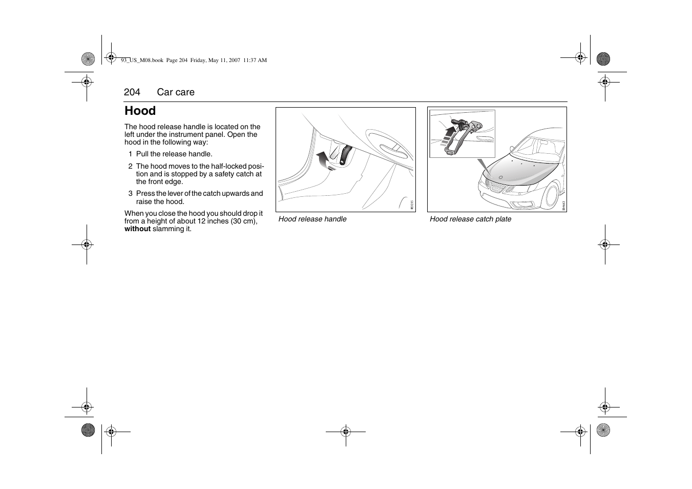 Hood | Saab 2008 9-3 User Manual | Page 204 / 320