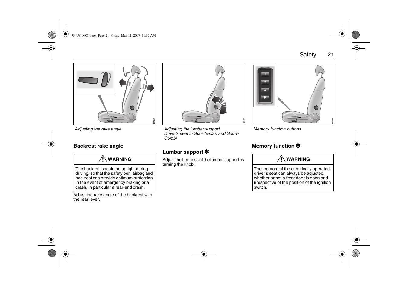 Saab 2008 9-3 User Manual | Page 21 / 320