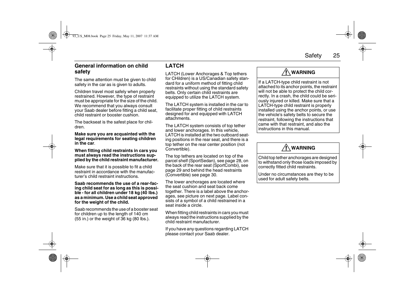 Saab 2008 9-3 User Manual | Page 25 / 320