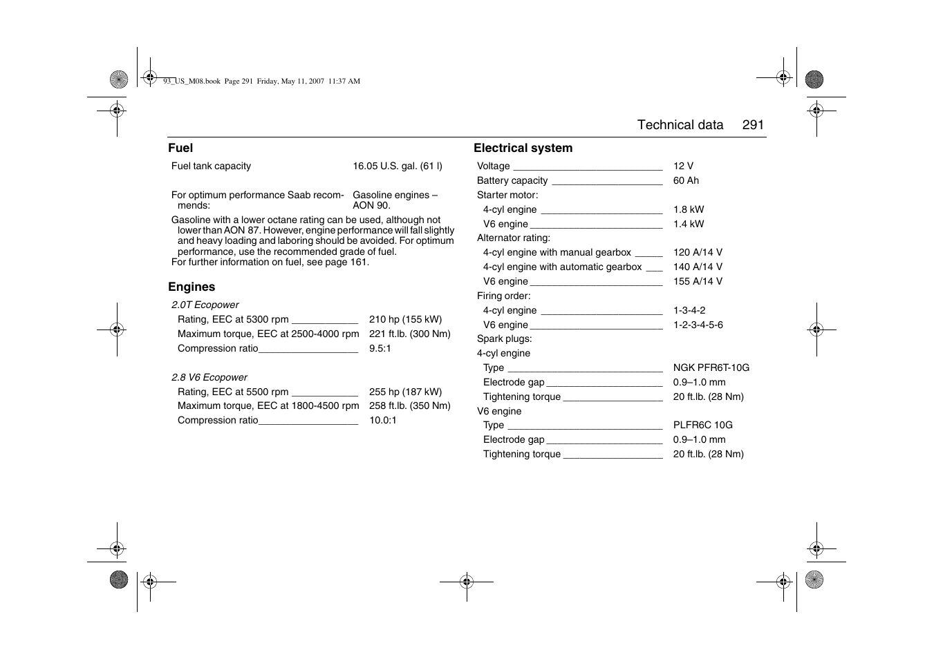 Saab 2008 9-3 User Manual | Page 291 / 320