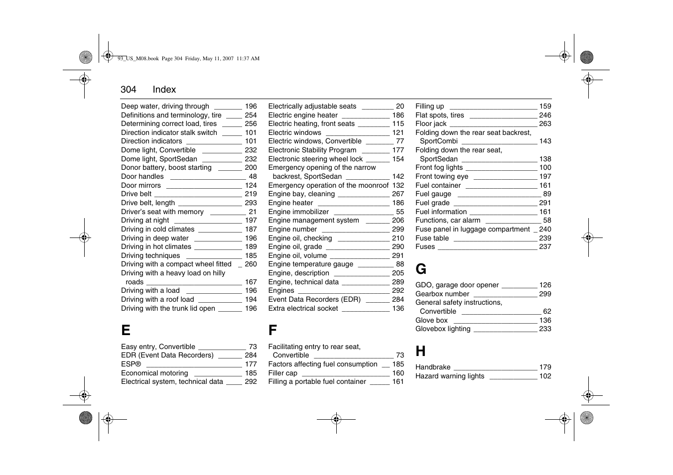 Saab 2008 9-3 User Manual | Page 304 / 320