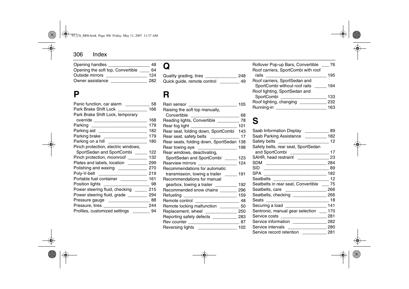 Saab 2008 9-3 User Manual | Page 306 / 320