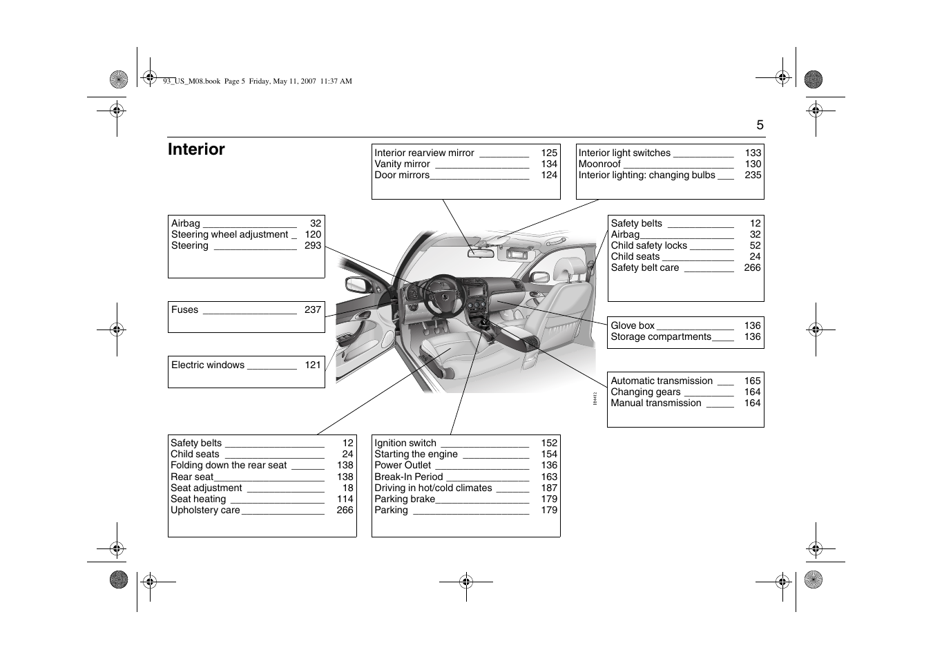 Interior | Saab 2008 9-3 User Manual | Page 5 / 320