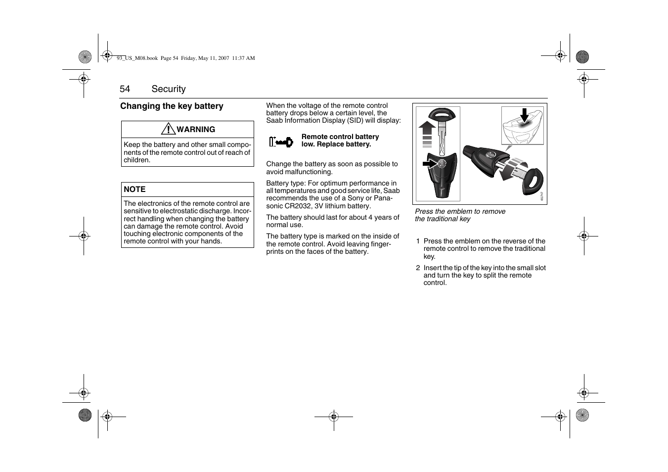 Saab 2008 9-3 User Manual | Page 54 / 320