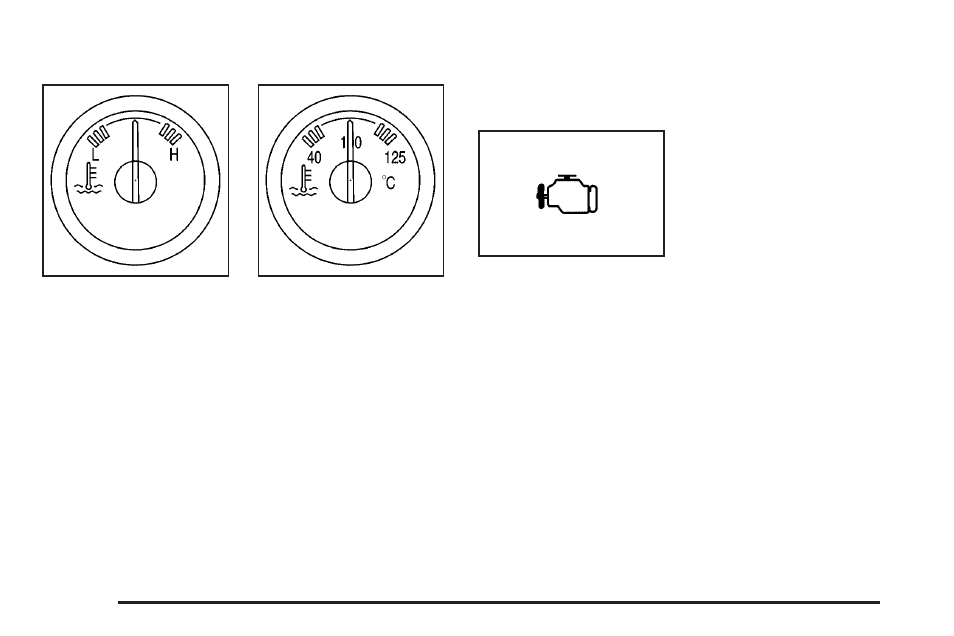 Engine coolant temperature gage, Malfunction indicator lamp | Saab 2006 9-7X User Manual | Page 166 / 434