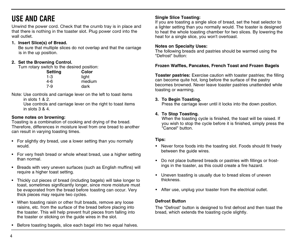 Use and care | Cuisinart CPT-140RC User Manual | Page 4 / 9