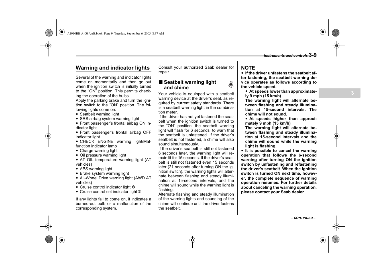 Saab 2006 9-2 User Manual | Page 111 / 322