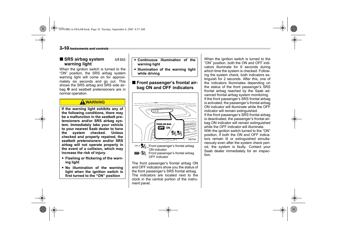 Saab 2006 9-2 User Manual | Page 112 / 322