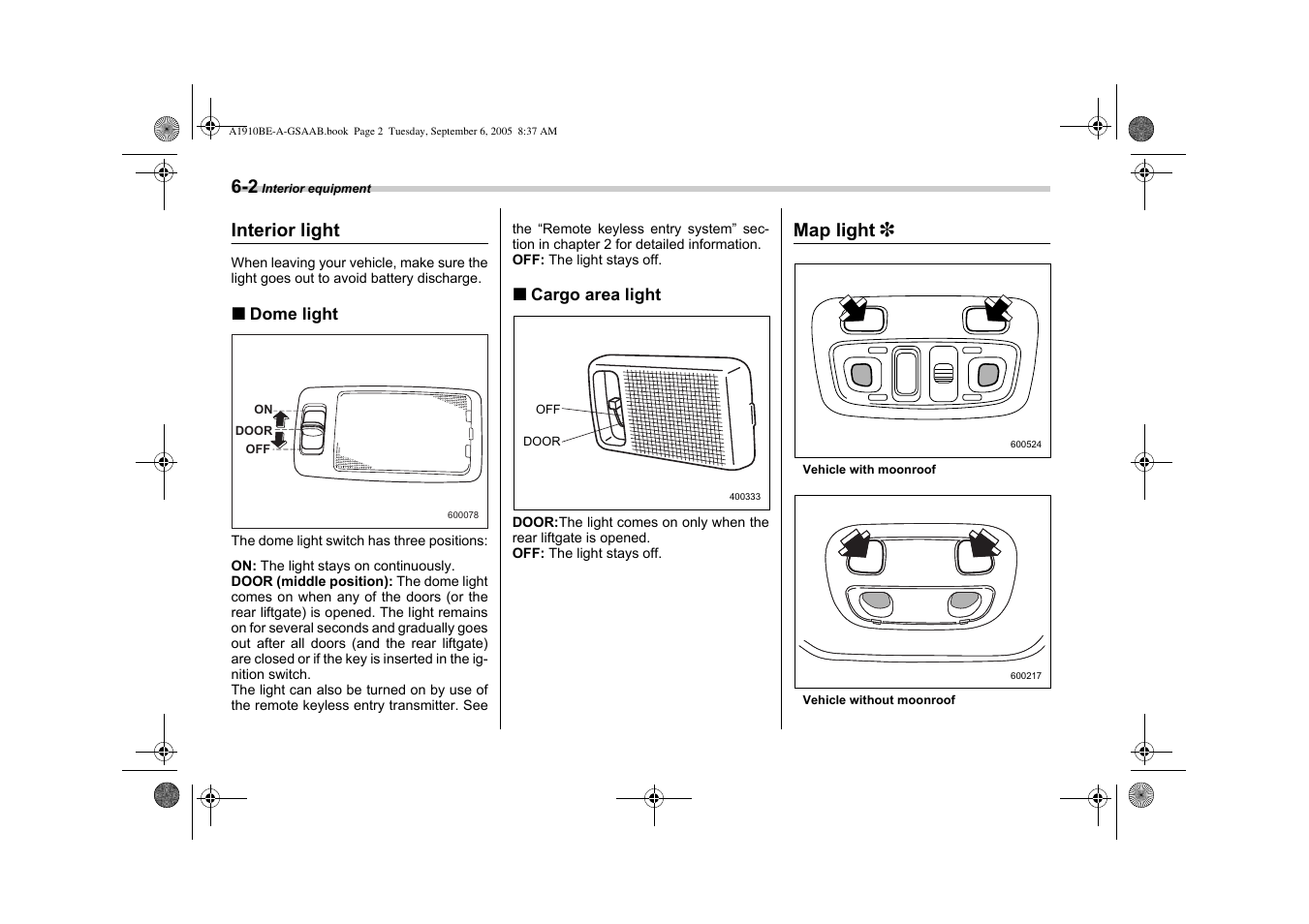 Interior light, Map light 3 | Saab 2006 9-2 User Manual | Page 164 / 322