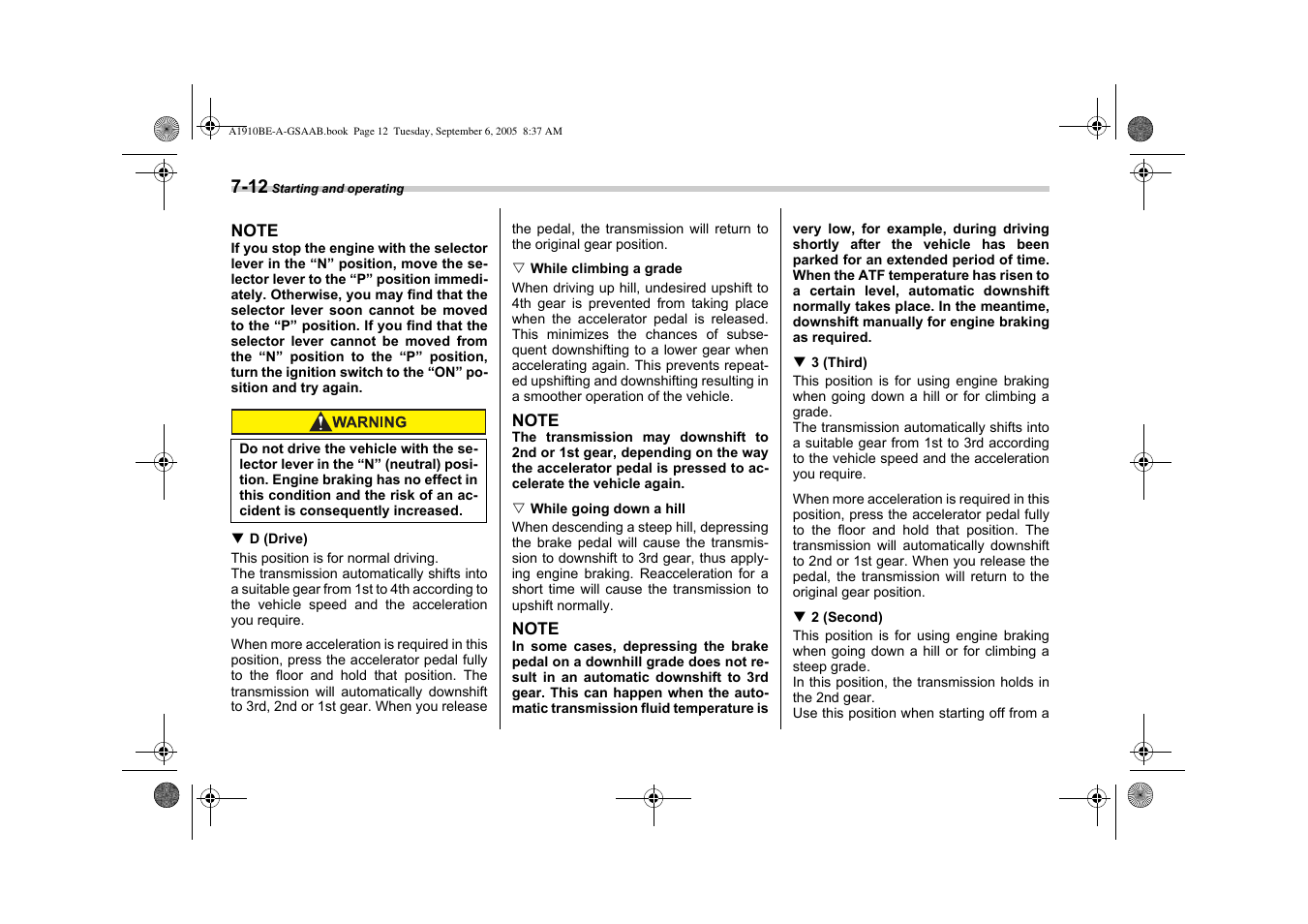 Saab 2006 9-2 User Manual | Page 184 / 322