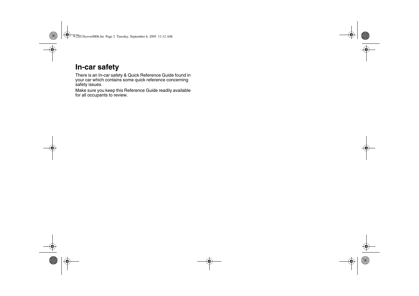 In-car safety | Saab 2006 9-2 User Manual | Page 2 / 322