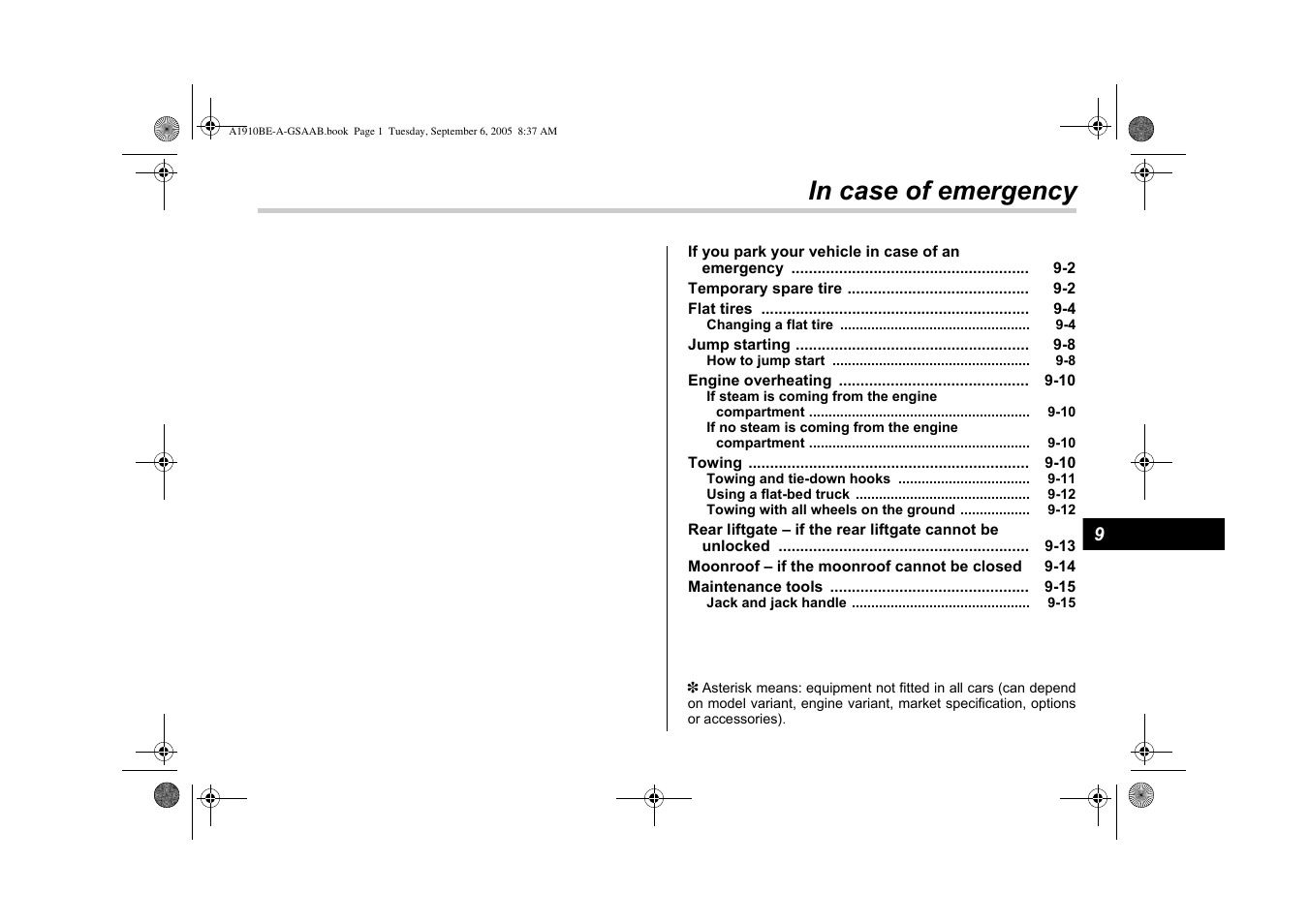 In case of emergency | Saab 2006 9-2 User Manual | Page 217 / 322