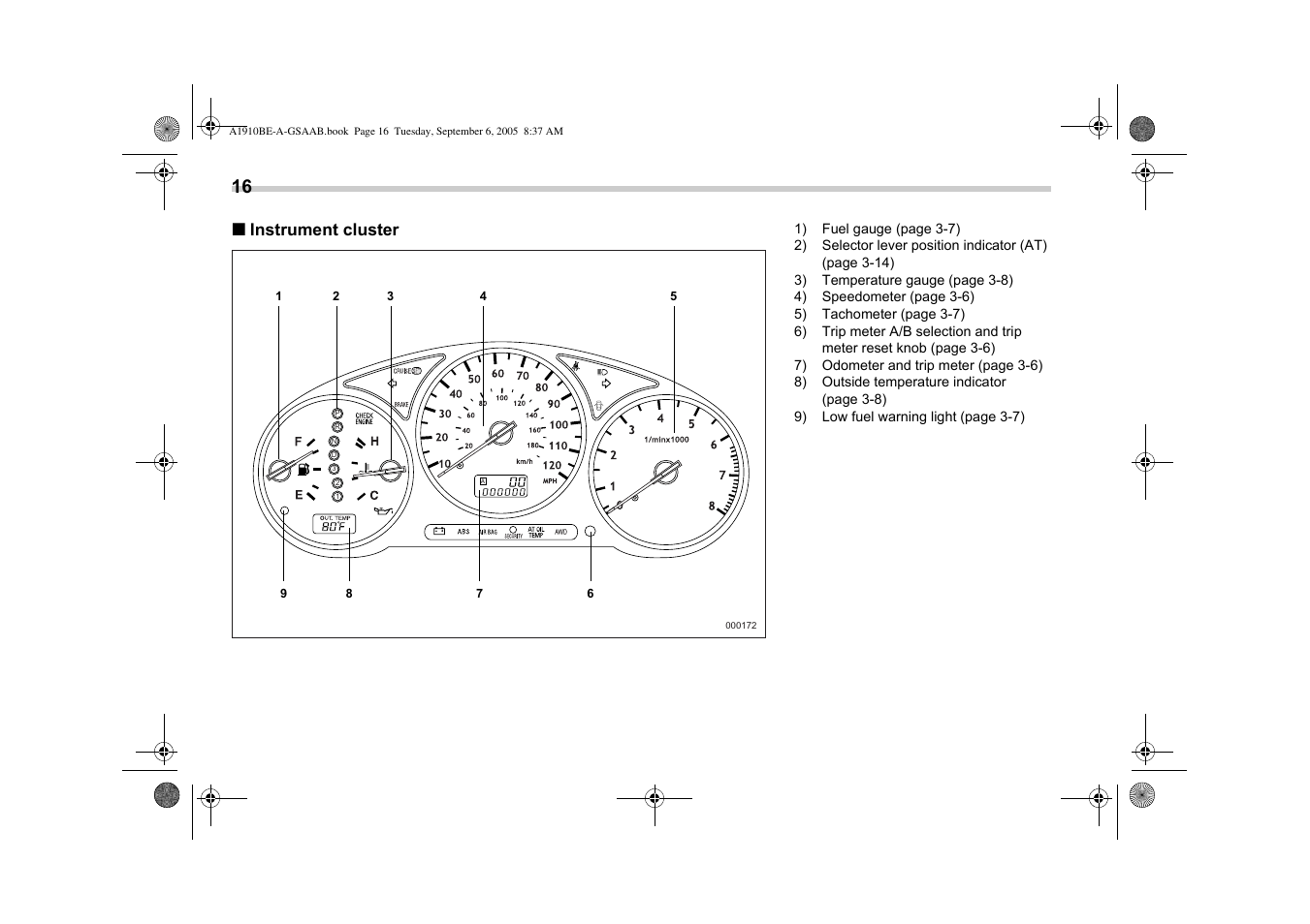 Instrument cluster | Saab 2006 9-2 User Manual | Page 22 / 322