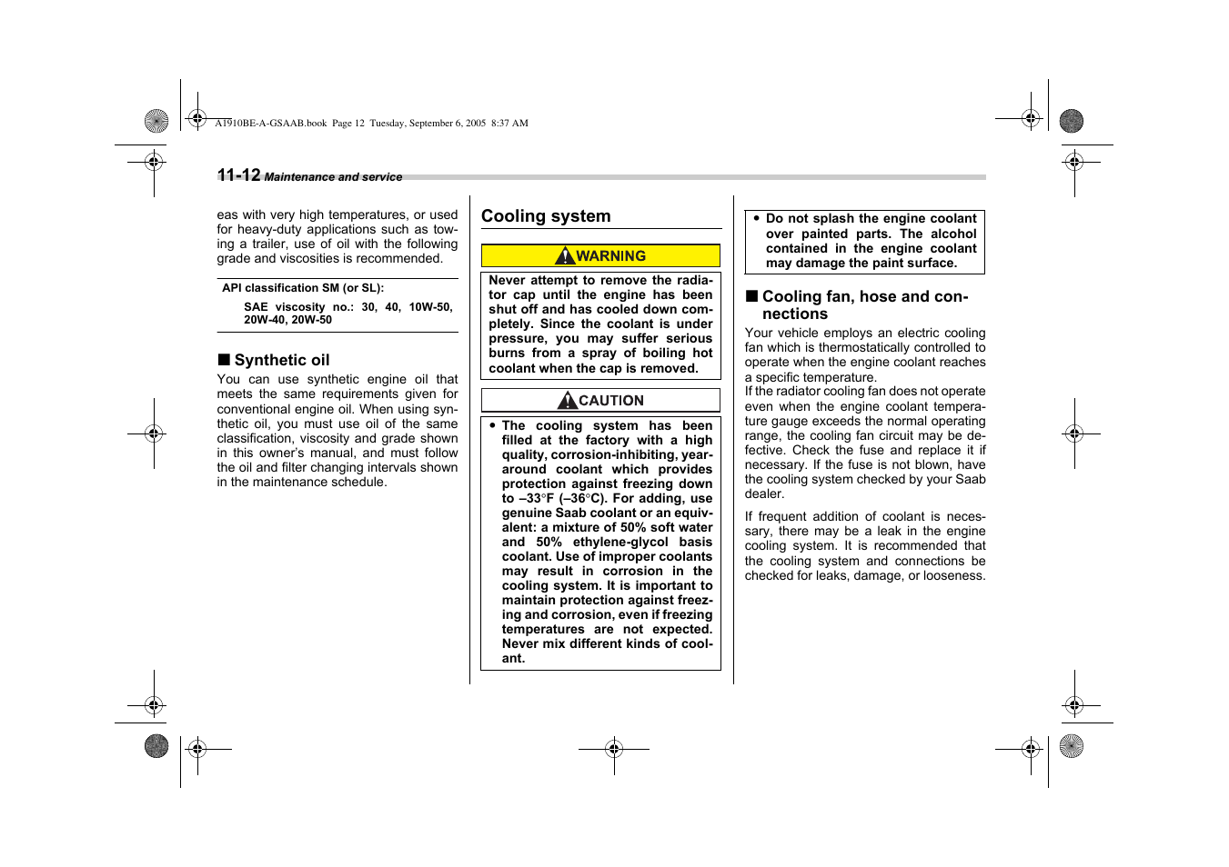 Saab 2006 9-2 User Manual | Page 250 / 322