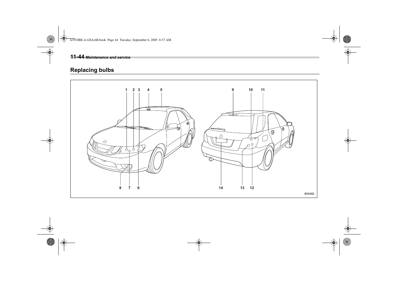 Replacing bulbs | Saab 2006 9-2 User Manual | Page 282 / 322