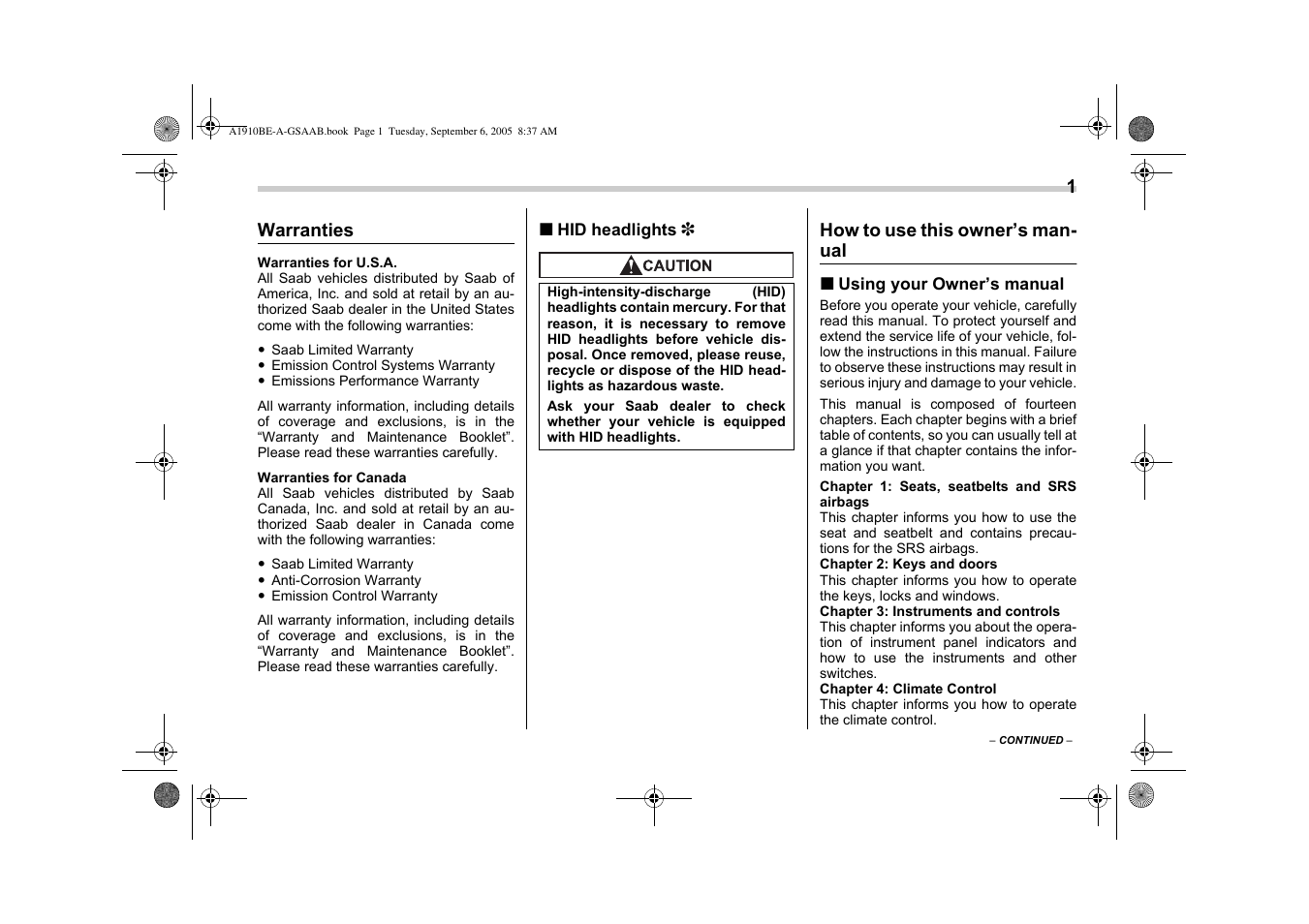 Warranties | Saab 2006 9-2 User Manual | Page 7 / 322