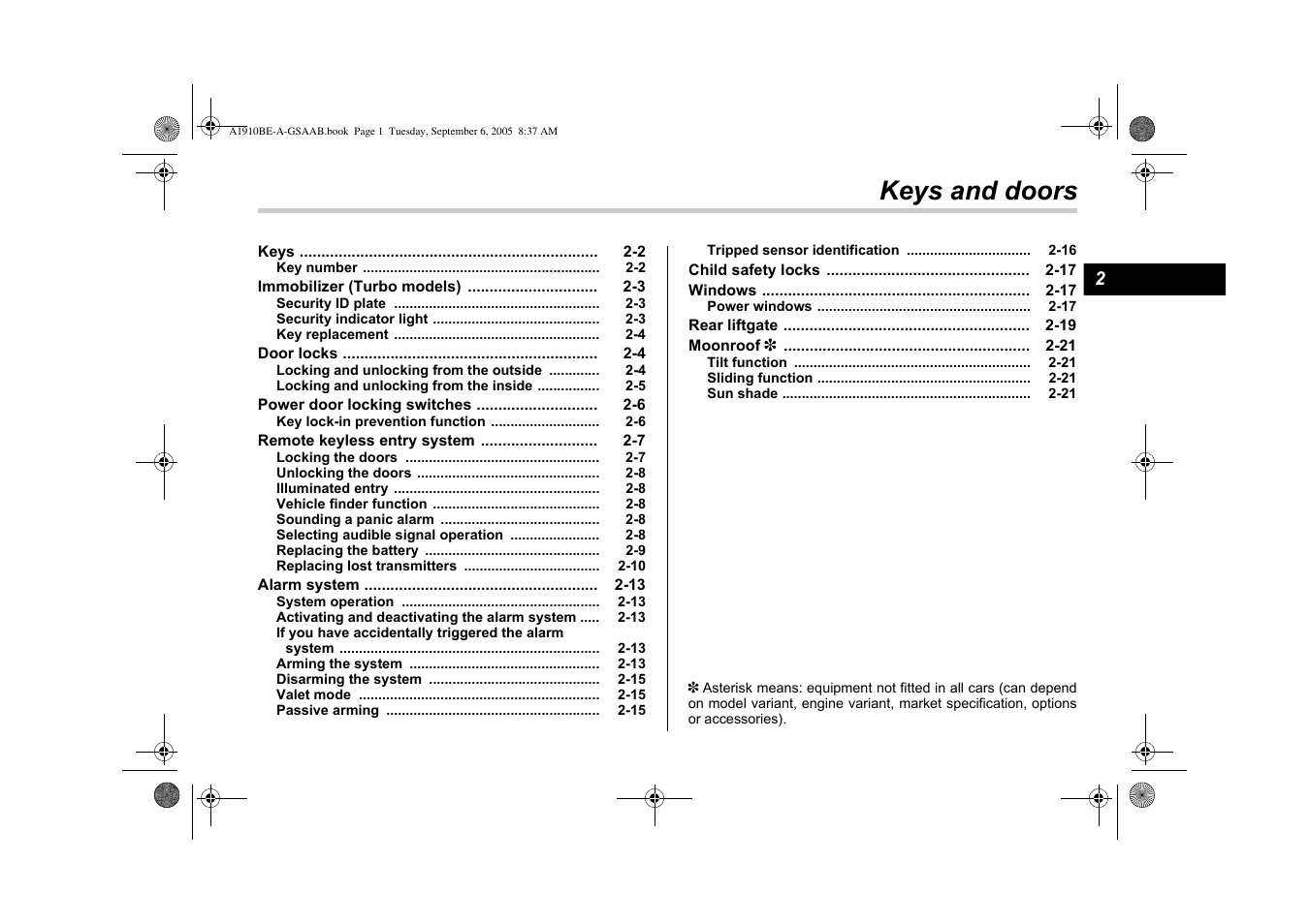 Keys and doors | Saab 2006 9-2 User Manual | Page 81 / 322