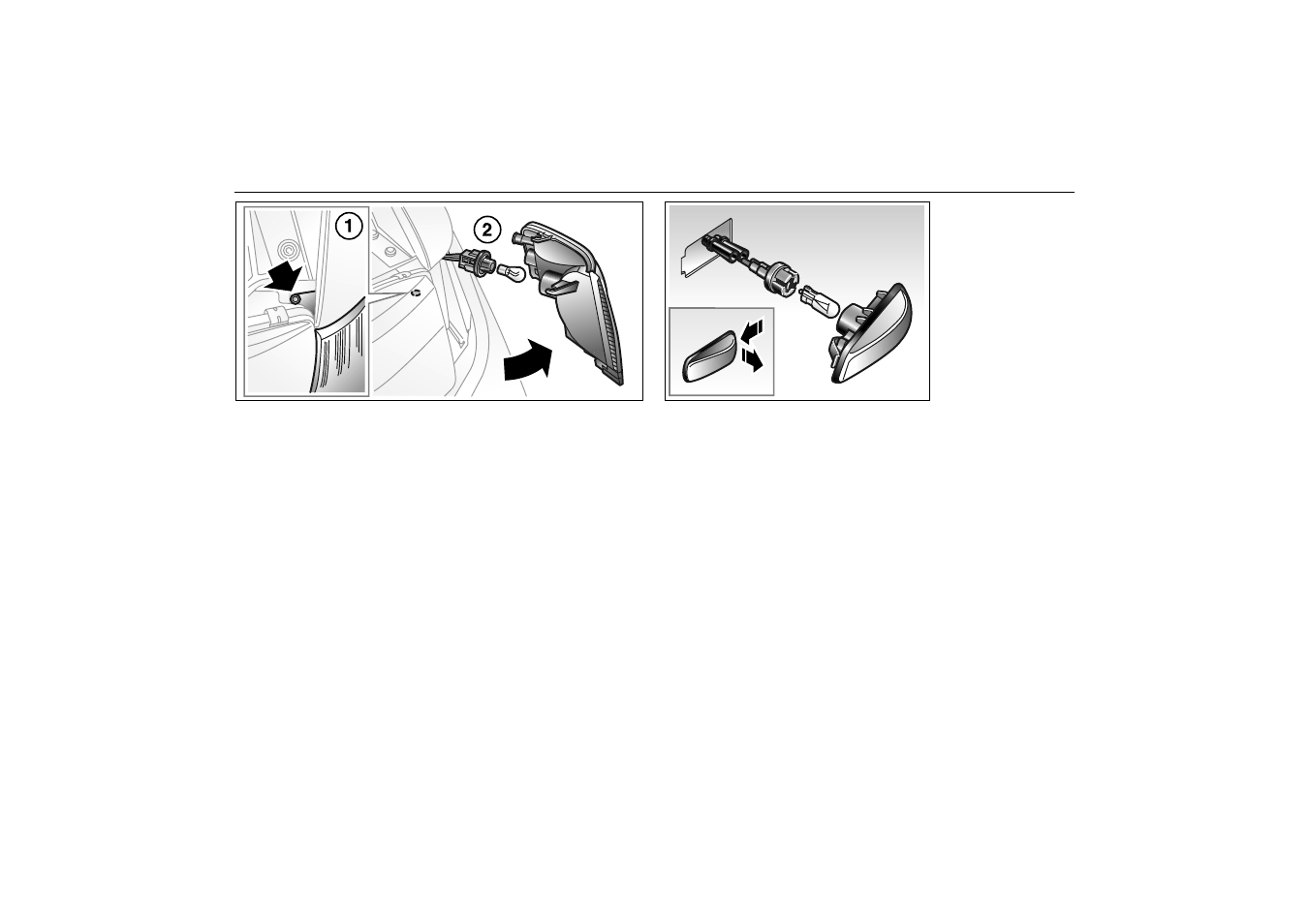 Front turn signal bulb, Side-mounted turn signal | Saab 2001 9-3 User Manual | Page 207 / 260