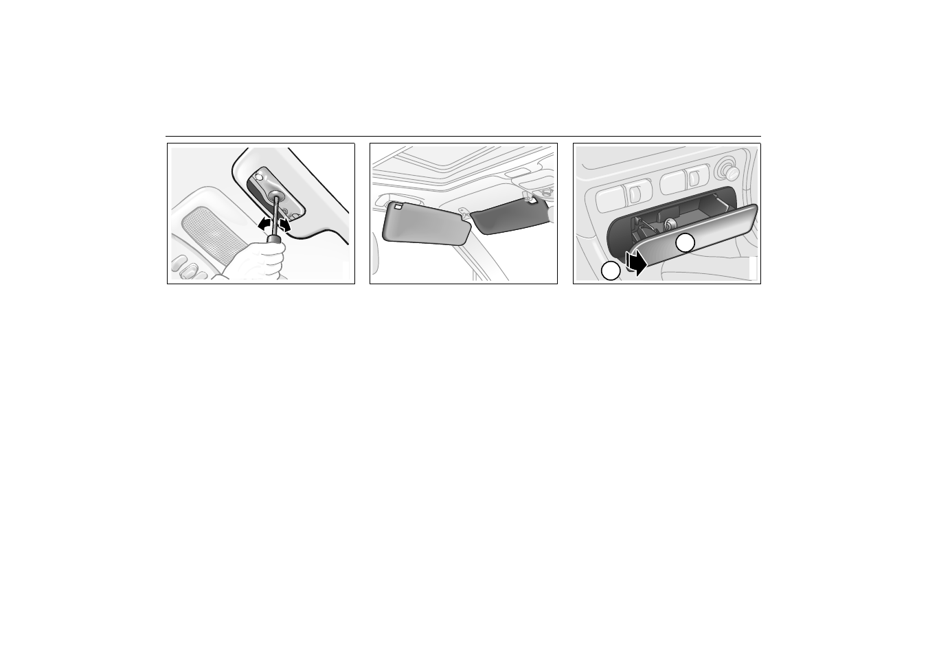 Emergency operation of sunroof, Sun visors, Ashtrays | Saab 2000 9-5 User Manual | Page 112 / 256