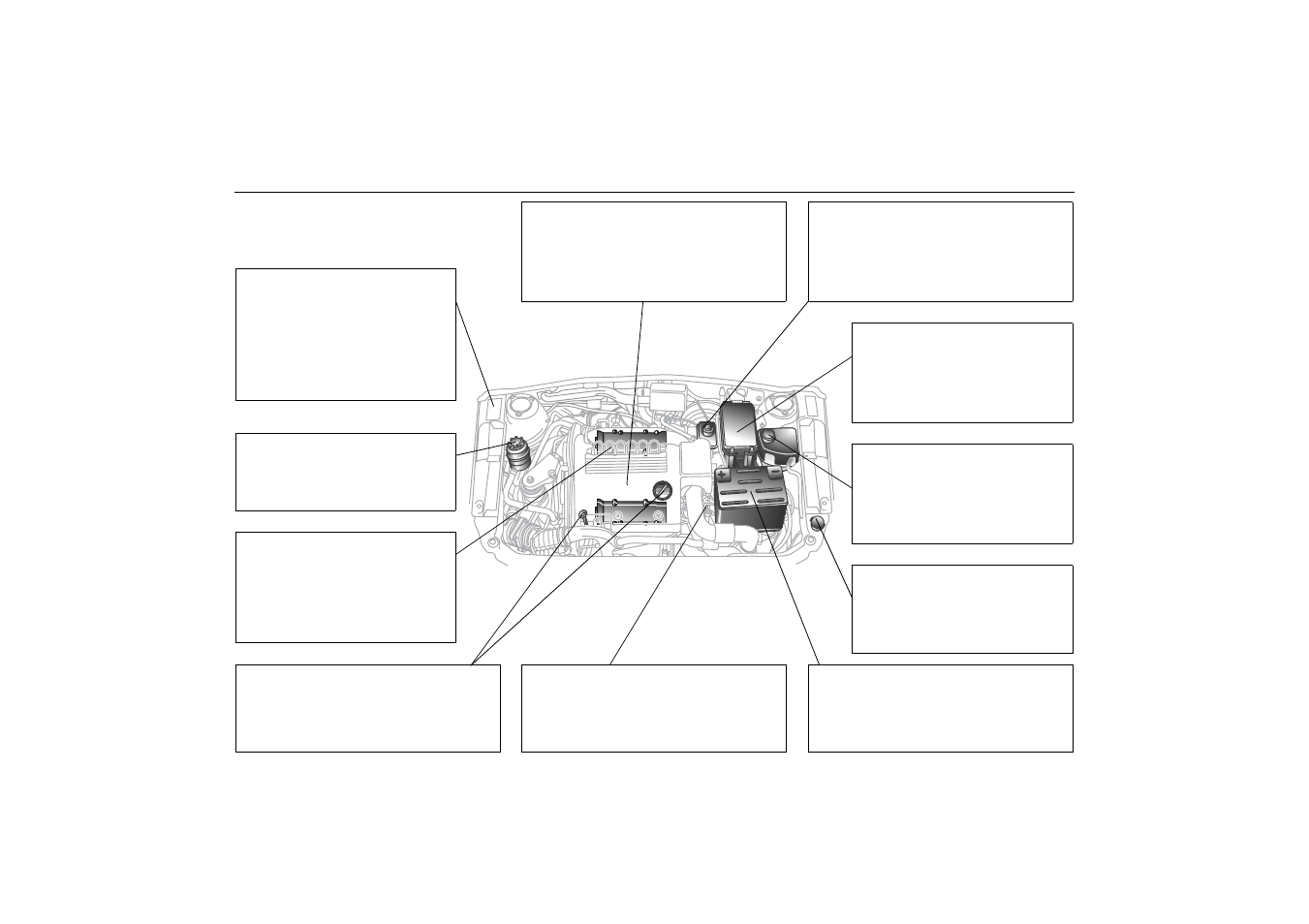 Engine compartment, 6-cyl engine | Saab 2000 9-5 User Manual | Page 7 / 256