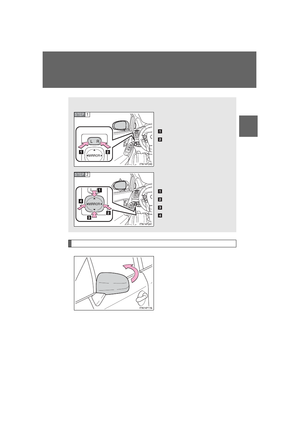 Outside rear view mirrors | TOYOTA 2013 Prius PHV User Manual | Page 238 / 744