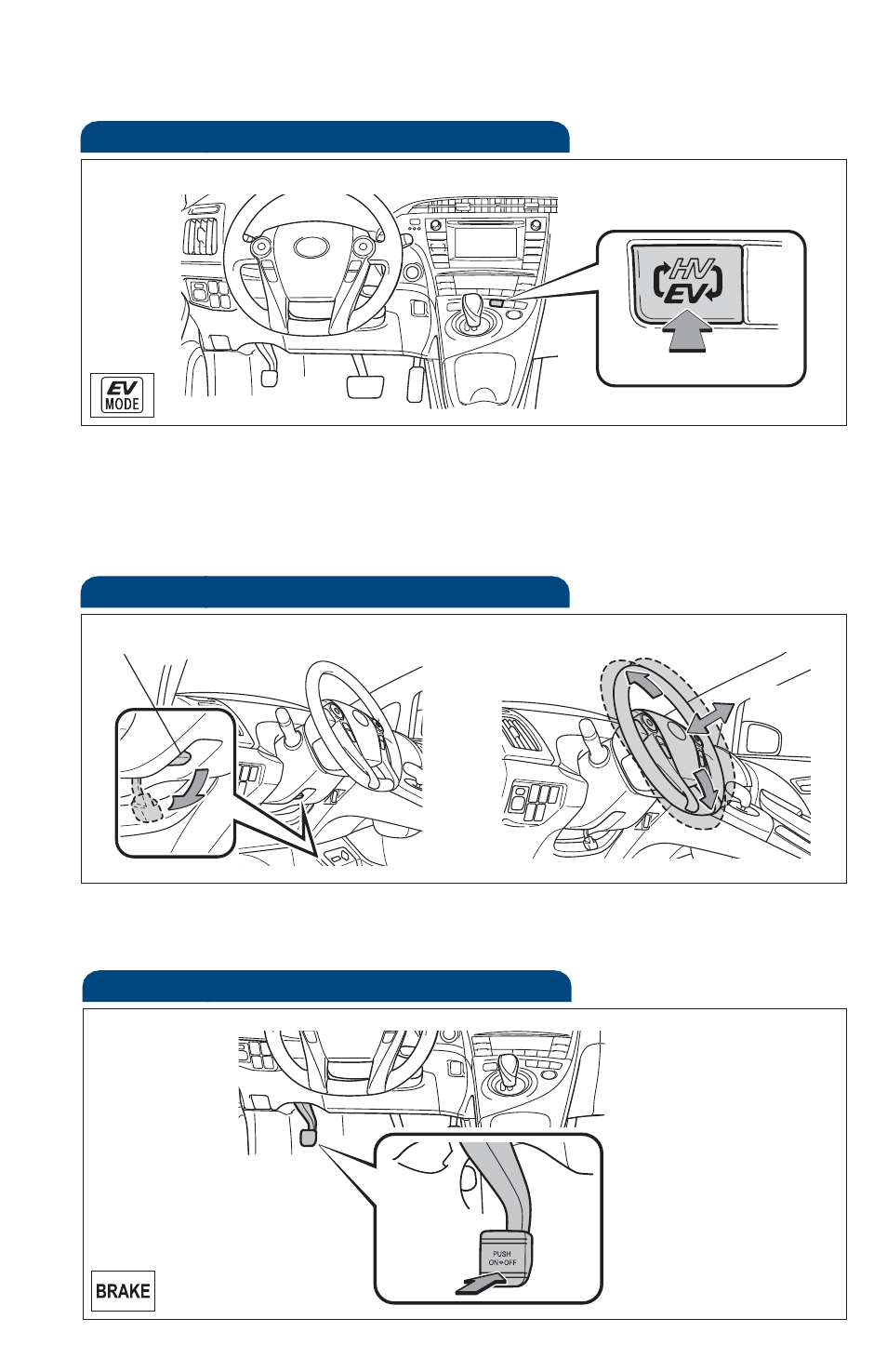 Tilt and telescopic steering wheel ev/hv mode, Parking brake | TOYOTA 2013 Prius PHV User Manual | Page 84 / 744